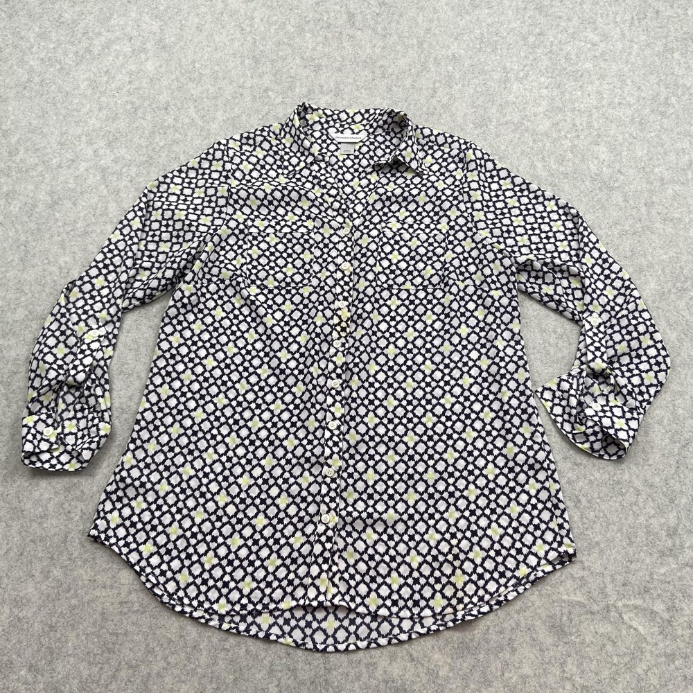 Christopher & Banks Button Up Shirt Womens Large Blue Long Sleeve Tunic STAIN